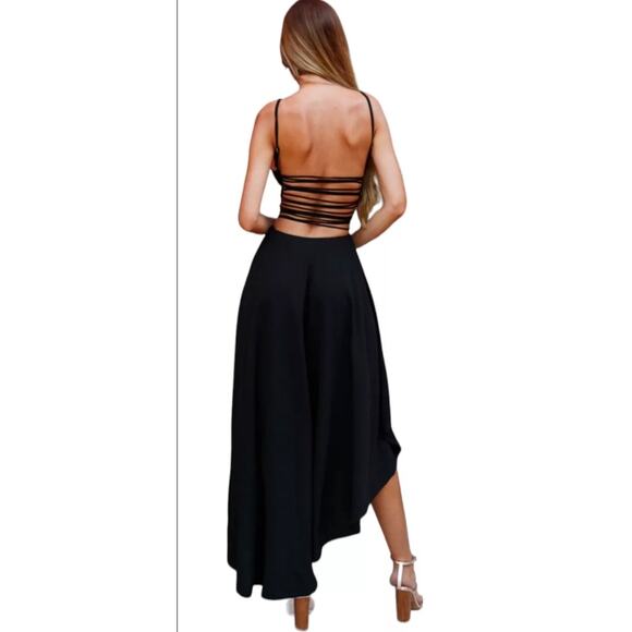 SELFIE LESLIE Dancing Queen Strappy Back Mini to Maxi Dress Small Asymmetrical - Picture 5 of 14
